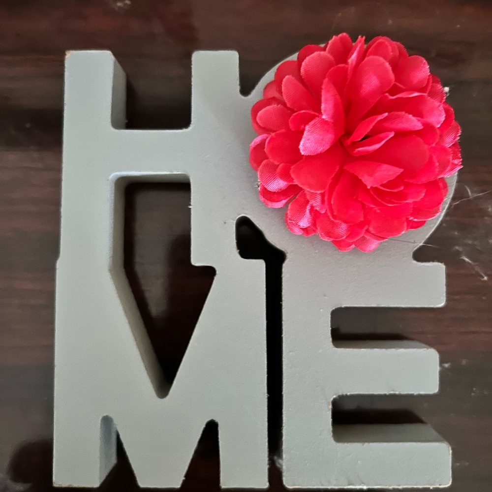 Gray Home Wall Decor with Red Flower Accent